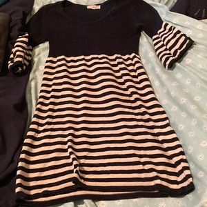 Size petite medium. Dark blue and white striped dress.